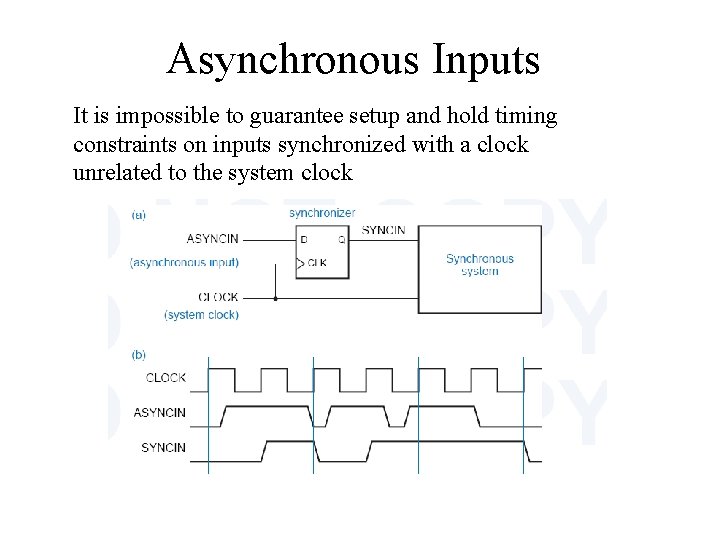 Asynchronous Inputs It is impossible to guarantee setup and hold timing constraints on inputs