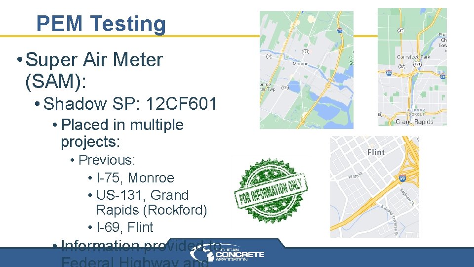 PEM Testing • Super Air Meter (SAM): • Shadow SP: 12 CF 601 • PEM Testing • Super Air Meter (SAM): • Shadow SP: 12 CF 601 •