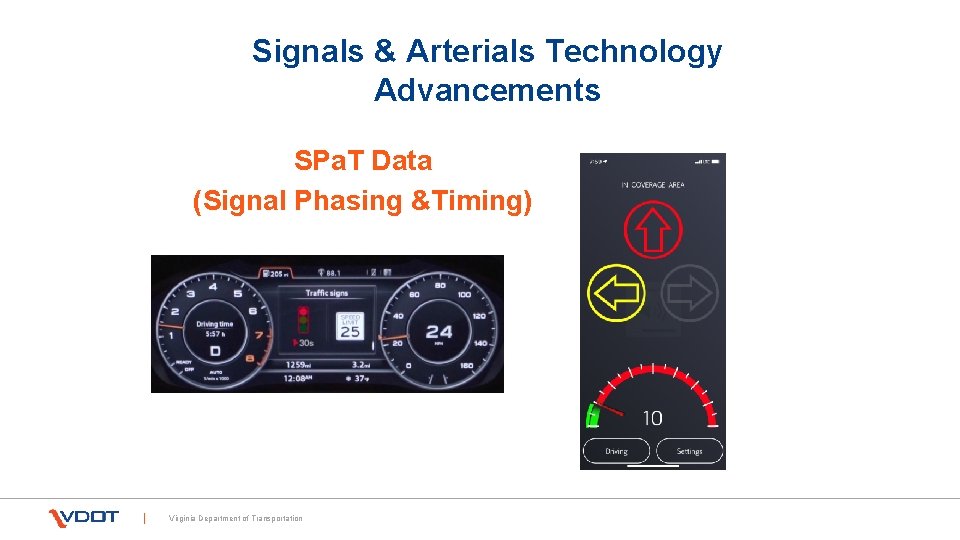 Signals & Arterials Technology Advancements SPa. T Data (Signal Phasing &Timing) Virginia Department of
