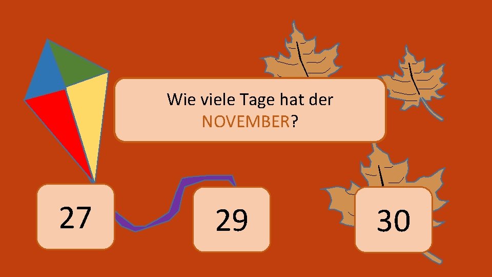 Wie viele Tage hat der NOVEMBER? 27 29 30 