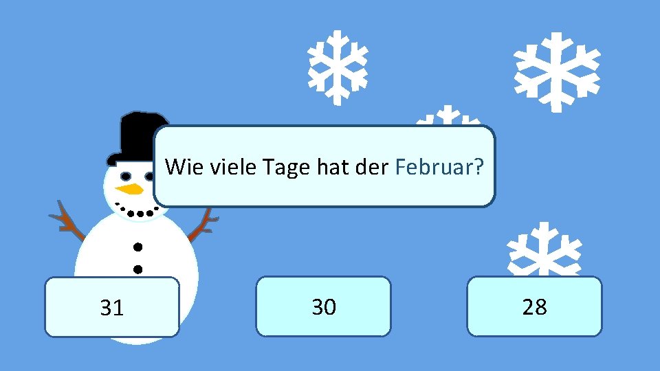 Wie viele Tage hat der Februar? Winter 31 30 28 