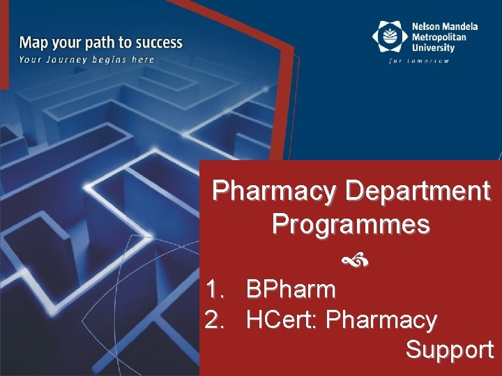 Pharmacy Department Programmes 1. 2. BPharm HCert: Pharmacy Support 