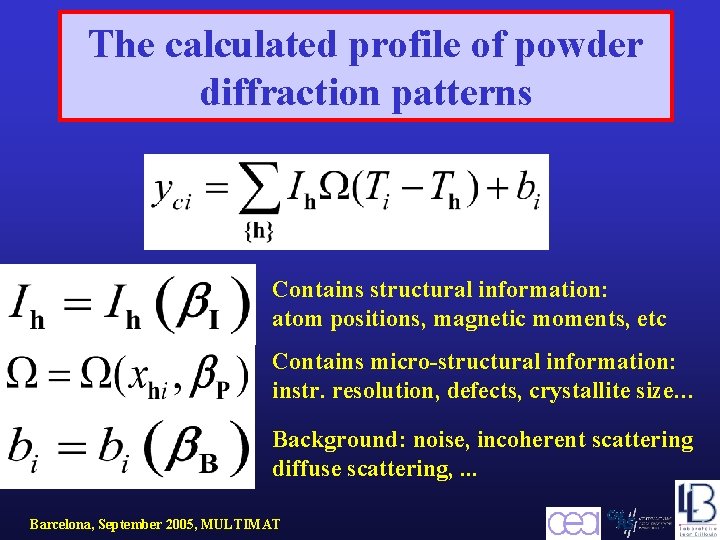 The calculated profile of powder diffraction patterns Contains structural information: atom positions, magnetic moments,