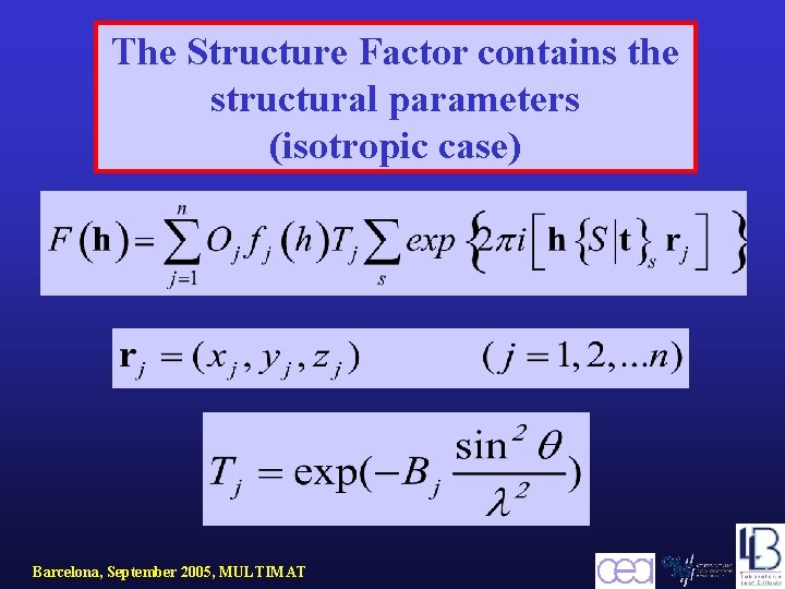 The Structure Factor contains the structural parameters (isotropic case) Barcelona, September 2005, MULTIMAT 