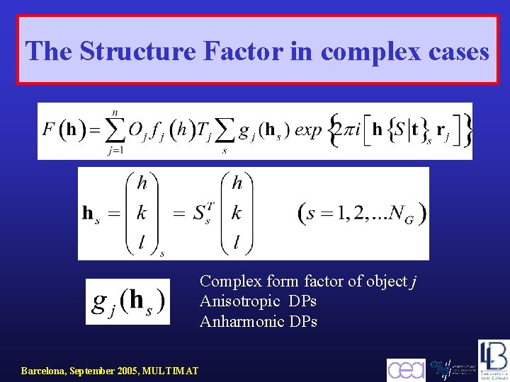 The Structure Factor in complex cases Complex form factor of object j Anisotropic DPs