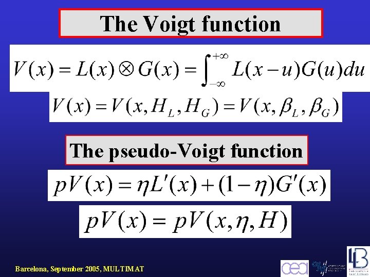 The Voigt function The pseudo-Voigt function Barcelona, September 2005, MULTIMAT 