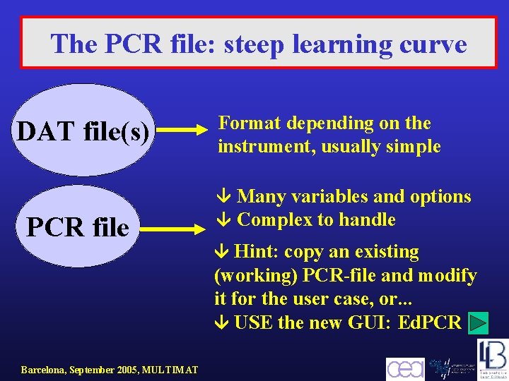 The PCR file: steep learning curve DAT file(s) PCR file Format depending on the