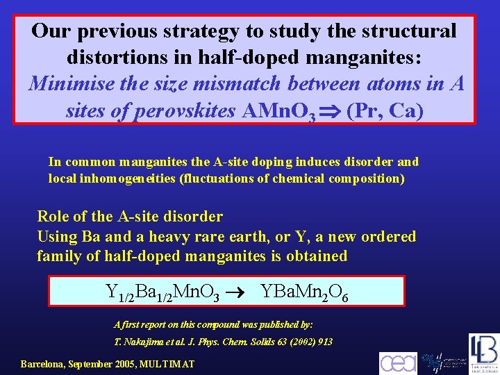 Our previous strategy to study the structural distortions in half-doped manganites: Minimise the size