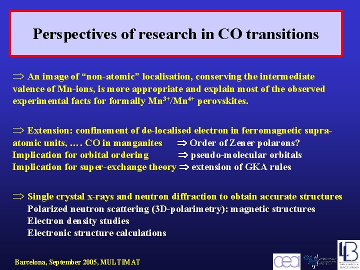 Perspectives of research in CO transitions An image of “non-atomic” localisation, conserving the intermediate
