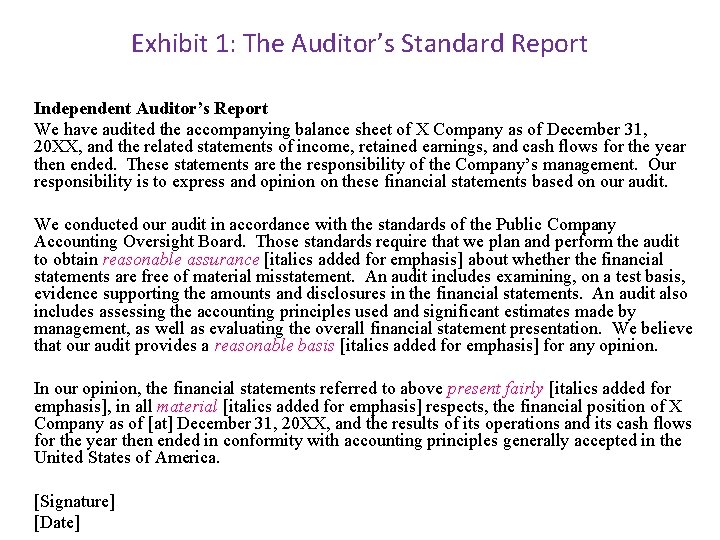 Exhibit 1: The Auditor’s Standard Report Independent Auditor’s Report We have audited the accompanying