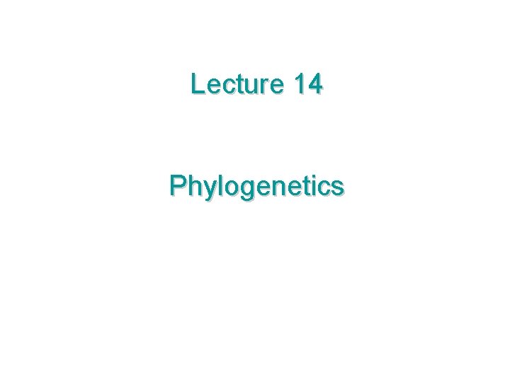 Lecture 14 Phylogenetics 