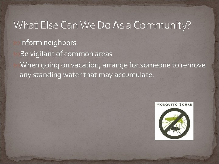What Else Can We Do As a Community? Inform neighbors Be vigilant of common