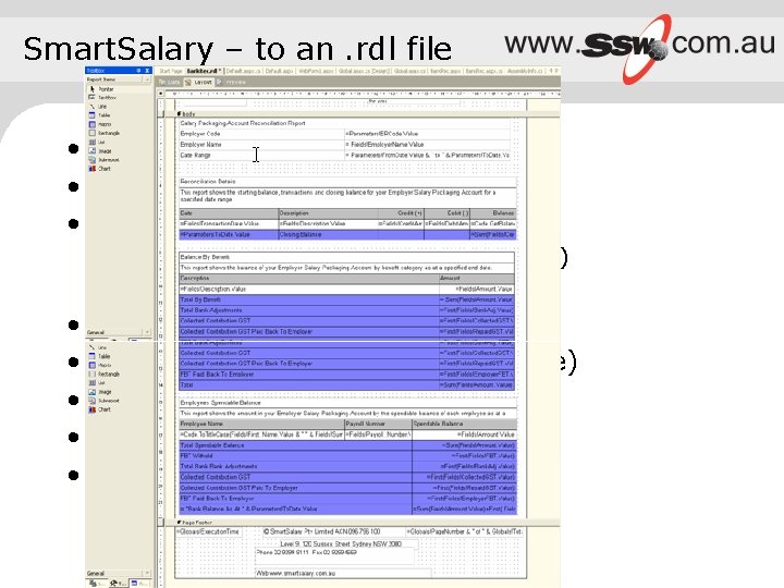 Smart. Salary – to an. rdl file • 3 datasets – from 3 stored