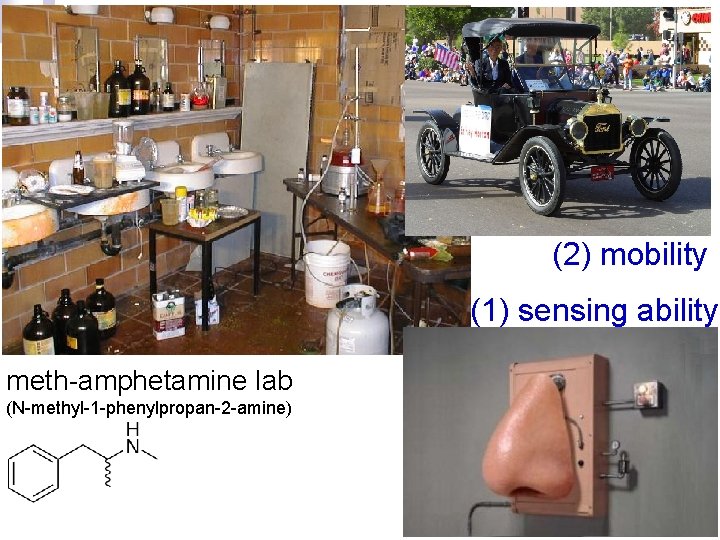 (2) mobility (1) sensing ability meth-amphetamine lab (N-methyl-1 -phenylpropan-2 -amine) 