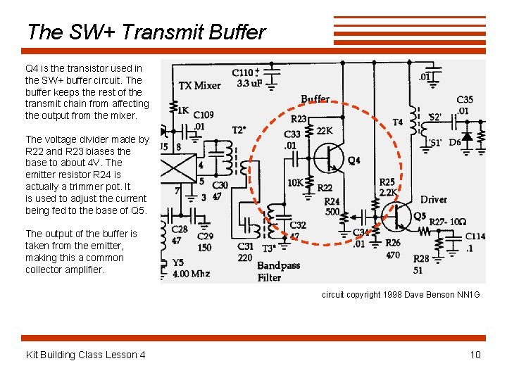 The SW+ Transmit Buffer Q 4 is the transistor used in the SW+ buffer