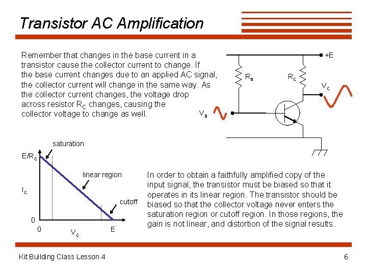 Transistor AC Amplification Remember that changes in the base current in a transistor cause