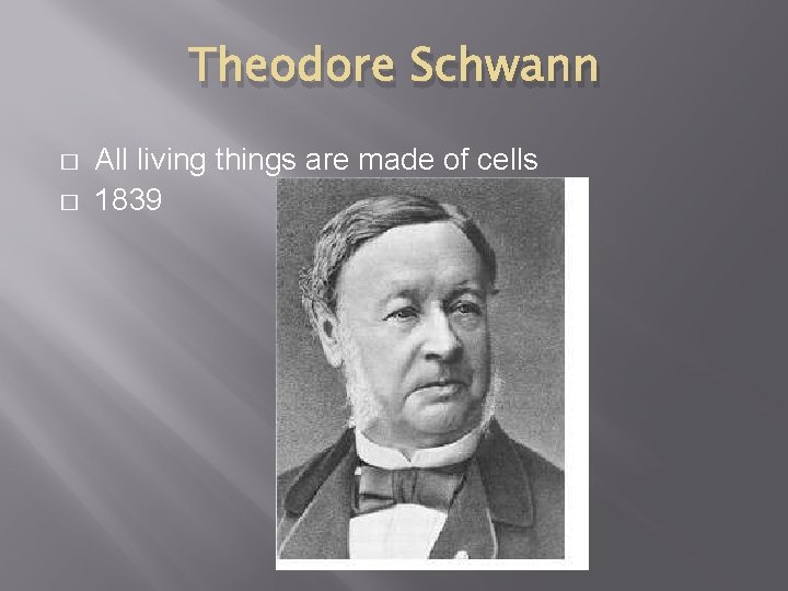 Theodore Schwann � � All living things are made of cells 1839 
