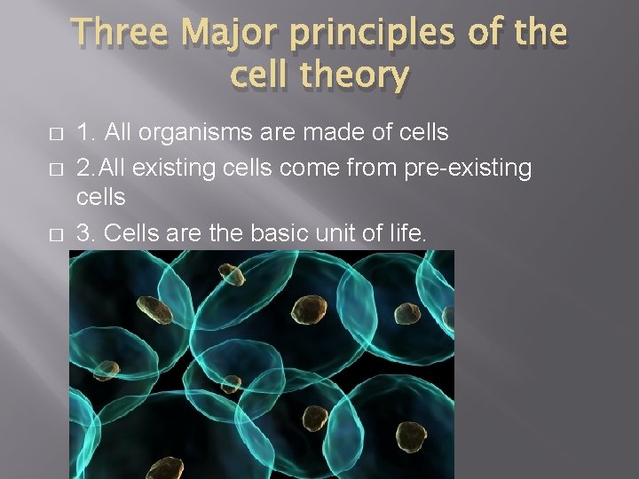 Three Major principles of the cell theory � � � 1. All organisms are