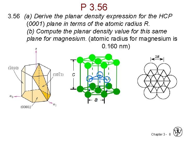 P 3. 56 (a) Derive the planar density expression for the HCP (0001) plane