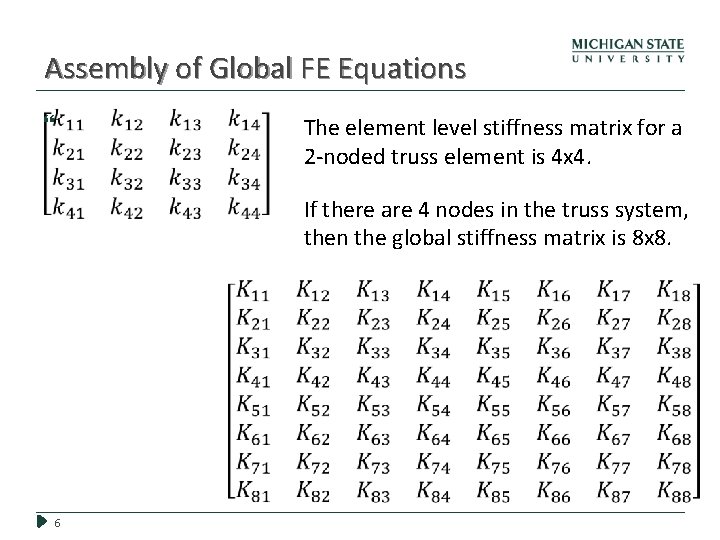 Assembly of Global FE Equations The element level stiffness matrix for a 2 -noded Assembly of Global FE Equations The element level stiffness matrix for a 2 -noded