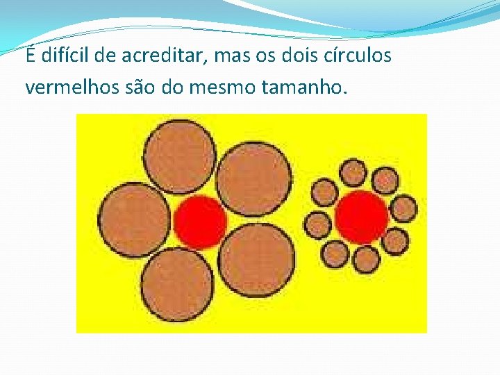 É difícil de acreditar, mas os dois círculos vermelhos são do mesmo tamanho. 