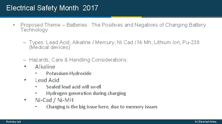 Electrical Safety Month 2017 • Proposed Theme – Batteries: The Positives and Negatives of