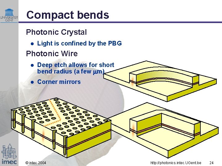 Compact bends Photonic Crystal l Light is confined by the PBG Photonic Wire l
