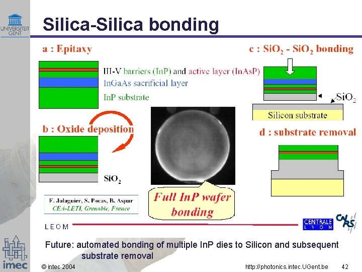 Silica-Silica bonding Future: automated bonding of multiple In. P dies to Silicon and subsequent