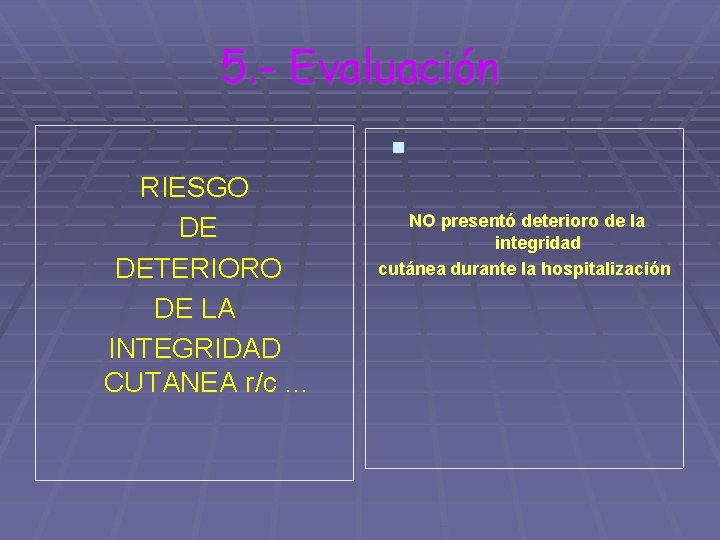 5. - Evaluación § RIESGO DE DETERIORO DE LA INTEGRIDAD CUTANEA r/c … NO