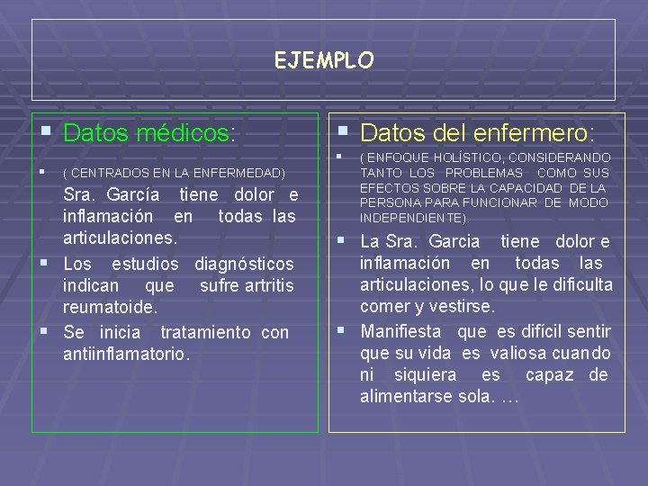 EJEMPLO § Datos médicos: § § Datos del enfermero: § ( CENTRADOS EN LA