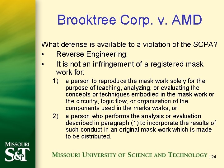 Brooktree Corp. v. AMD What defense is available to a violation of the SCPA?