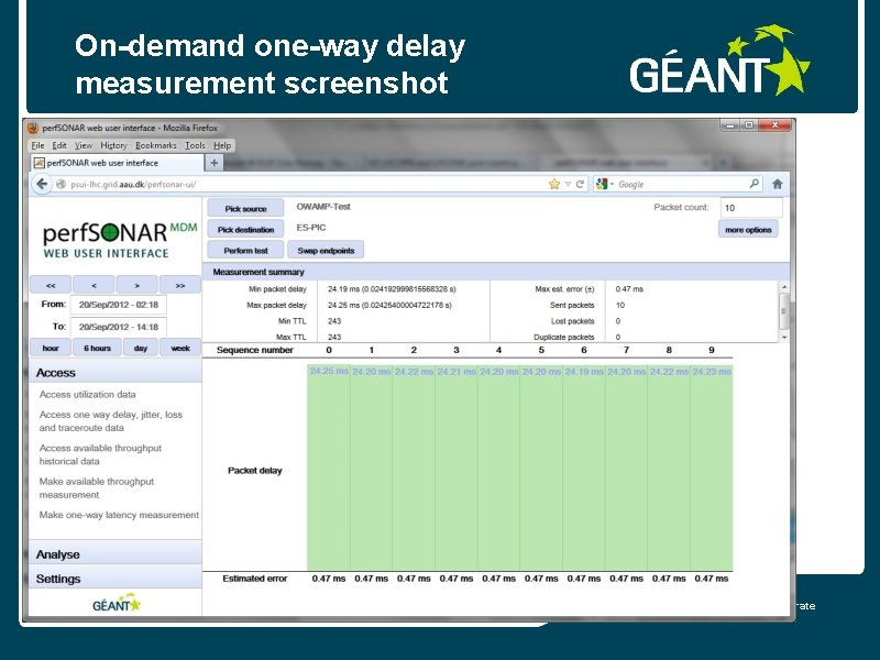 On-demand one-way delay measurement screenshot connect • communicate • collaborate 