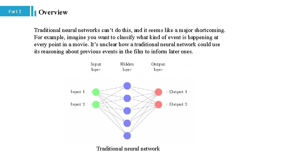 Part 1 Overview Traditional neural networks can’t do this, and it seems like a