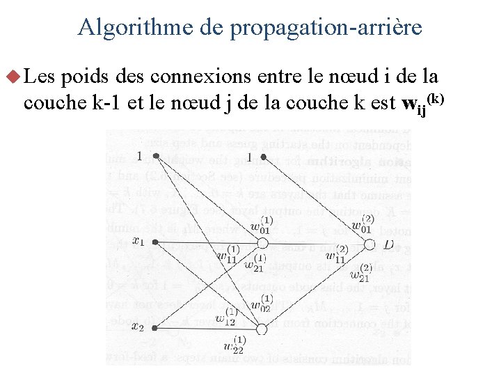 Algorithme de propagation-arrière u Les poids des connexions entre le nœud i de la