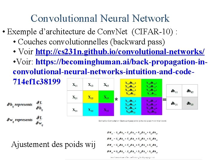 Convolutionnal Neural Network • Exemple d’architecture de Conv. Net (CIFAR-10) : • Couches convolutionnelles