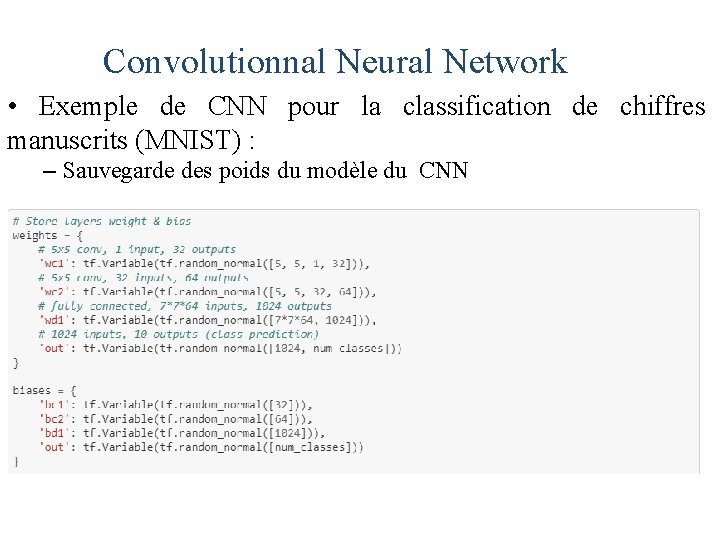 Convolutionnal Neural Network • Exemple de CNN pour la classification de chiffres manuscrits (MNIST)