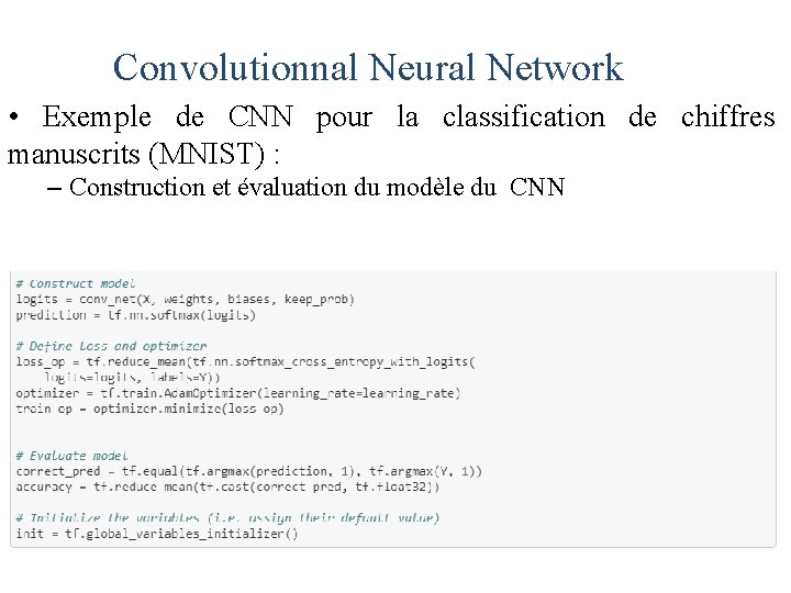 Convolutionnal Neural Network • Exemple de CNN pour la classification de chiffres manuscrits (MNIST)