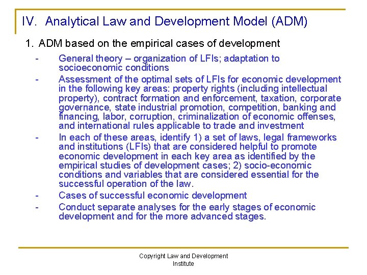 IV. Analytical Law and Development Model (ADM) 1. ADM based on the empirical cases