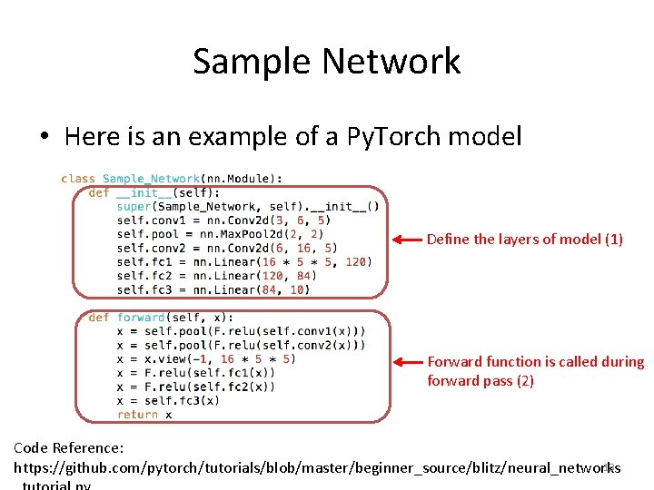 Sample Network • Here is an example of a Py. Torch model Define the