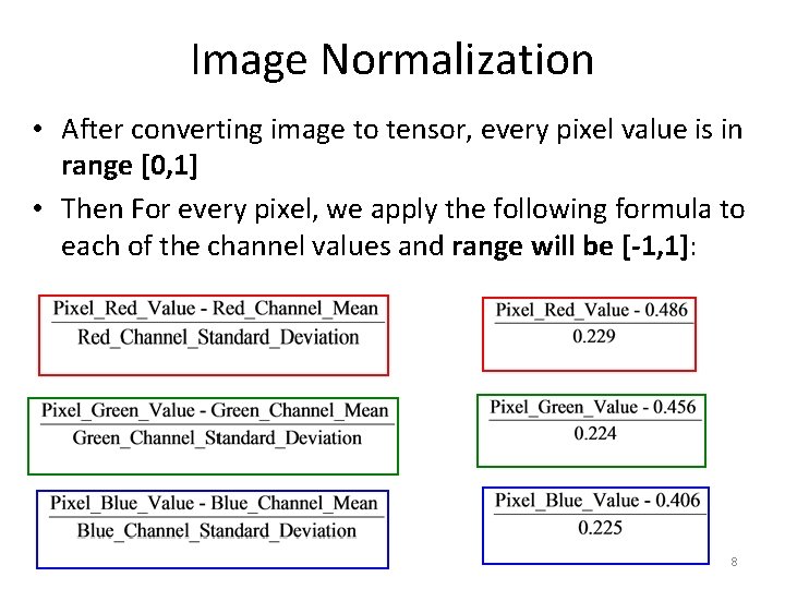 Image Normalization • After converting image to tensor, every pixel value is in range