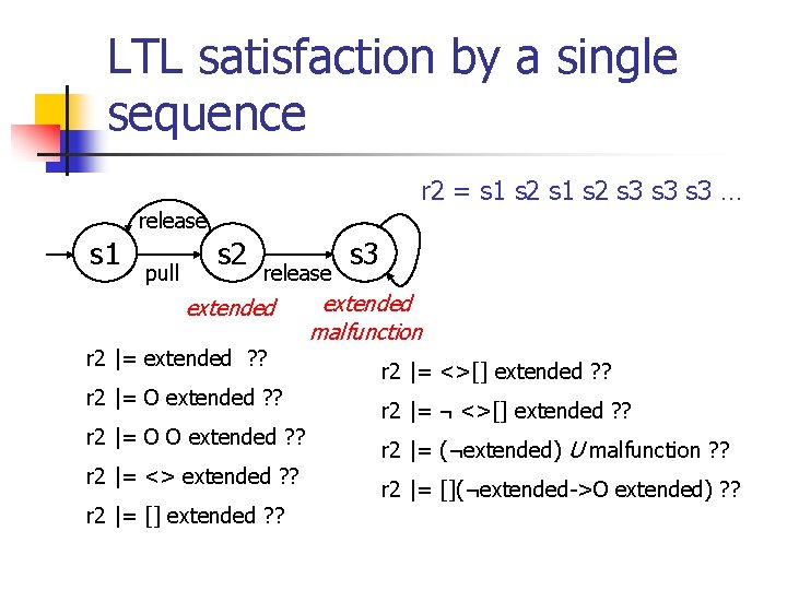 LTL satisfaction by a single sequence r 2 = s 1 s 2 s