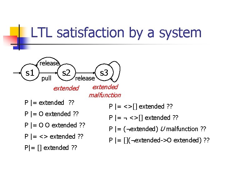 LTL satisfaction by a system release s 1 pull s 2 release extended P