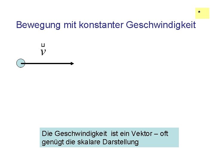 * Bewegung mit konstanter Geschwindigkeit Die Geschwindigkeit ist ein Vektor – oft genügt die