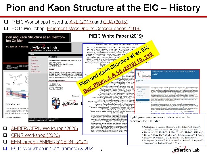 Pion and Kaon Structure at the EIC – History q PIEIC Workshops hosted at