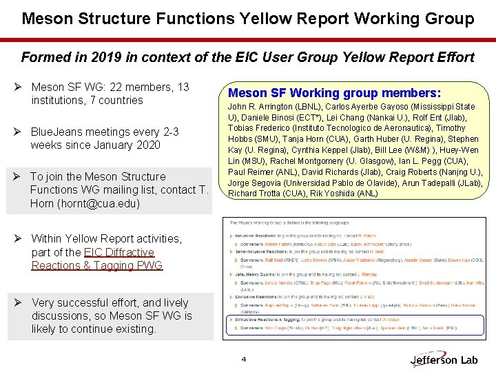 Meson Structure Functions Yellow Report Working Group Formed in 2019 in context of the