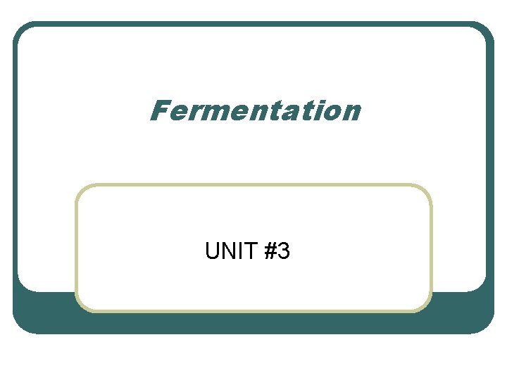 Fermentation UNIT #3 