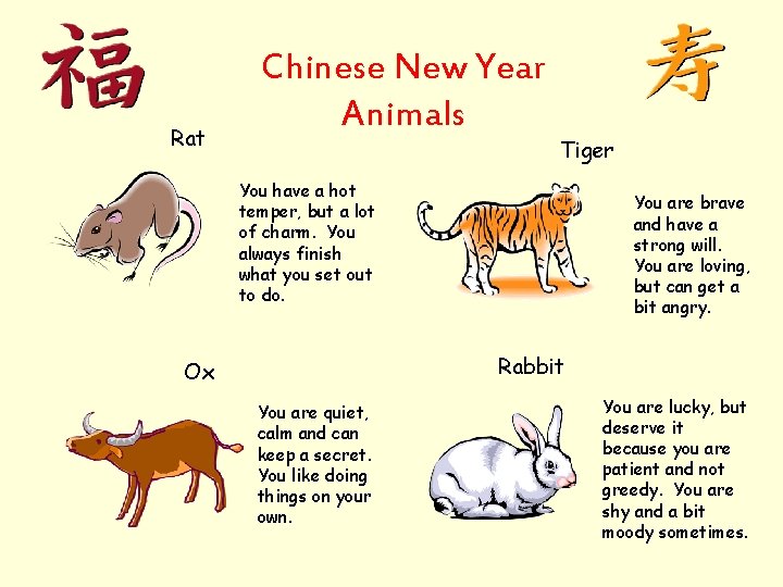 Rat Chinese New Year Animals Tiger You have a hot temper, but a lot