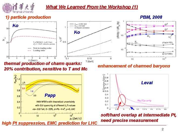 What We Learned From the Workshop (1) 1) particle production PBM, 2008 Ko Ko