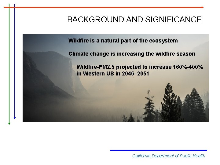 BACKGROUND AND SIGNIFICANCE Wildfire is a natural part of the ecosystem Climate change is
