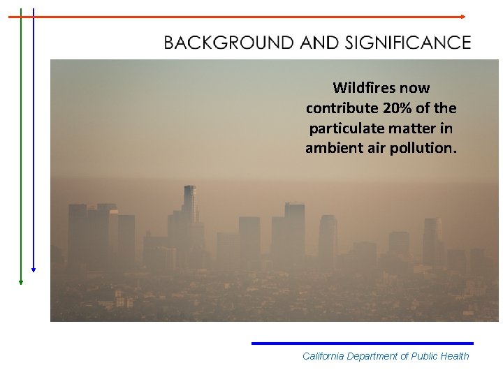 Wildfires now contribute 20% of the particulate matter in ambient air pollution. California Department